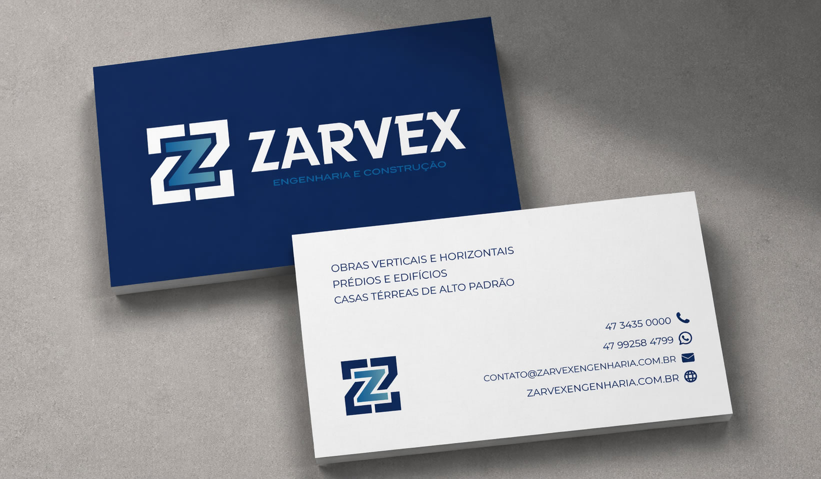Criação Cartão de Visitas Zarvex Engenharia e Construção